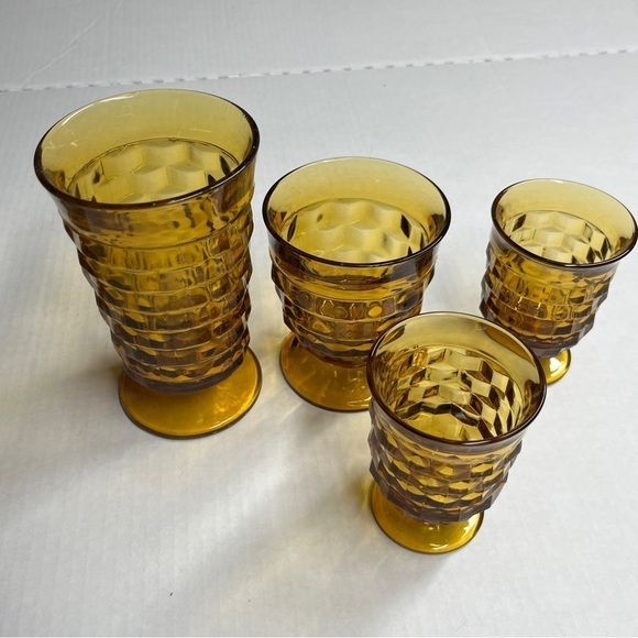 Vintage Colony Whitehall Harvest Gold Glasses Cube Design Set of 4